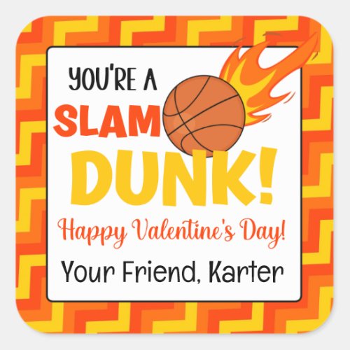 Personalized Basketball Valentines Day  Square Sticker