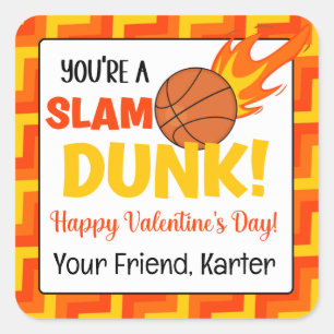 Personalized Basketball Valentine's Day Square Sticker