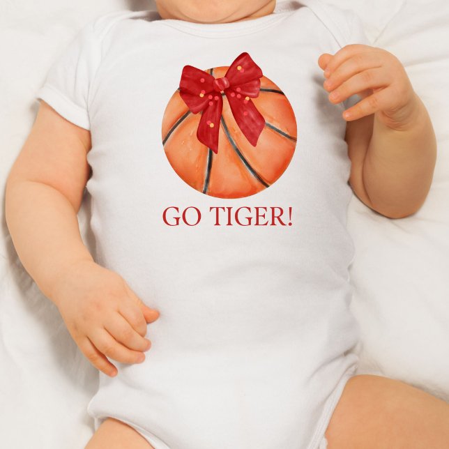 Personalized Basketball with bow Go Team Baby Bodysuit (Personalized Basketball with bow Go Team Baby Bodysuit)