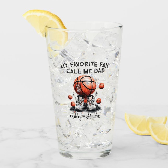 Personalized basketball with kids name fathers day glass (Front Ice)
