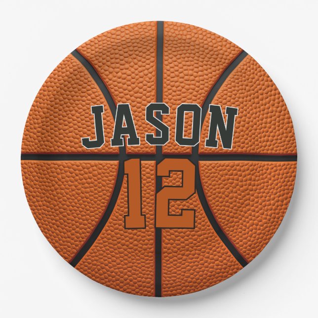 Personalized Basketball with Name & Age Paper Plates (Front)