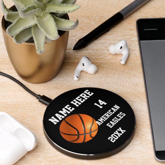 Personalized basketball with Name of team Wireless Charger (Desk 2)