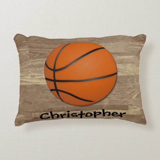 Personalized Basketball Wood Floor Accent Pillow (Front)