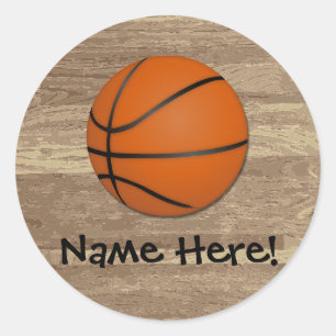 Personalized Basketball Wood Floor Classic Round Sticker