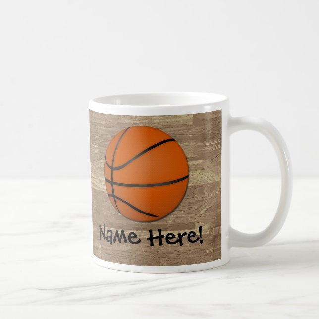 Personalized Basketball Wood Floor Coffee Mug (Right)