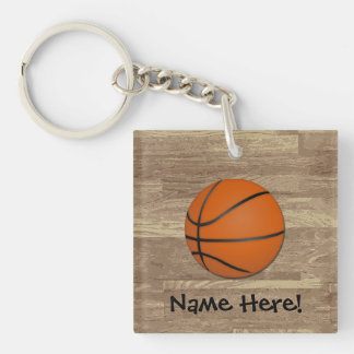 Personalized Basketball Wood Floor Keychain
