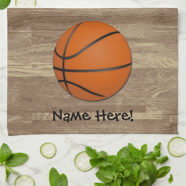 Personalized Basketball Wood Floor Kitchen Towel (Folded)
