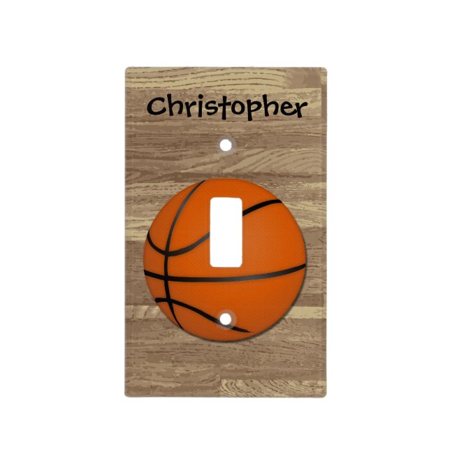 Personalized Basketball Wood Floor Light Switch Cover (Front)