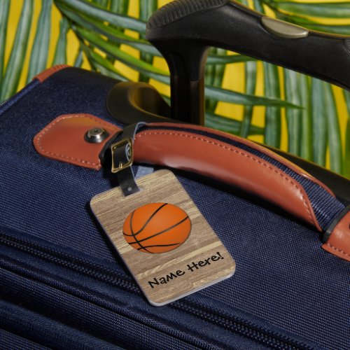 Personalized Basketball Wood Floor Luggage Tag
