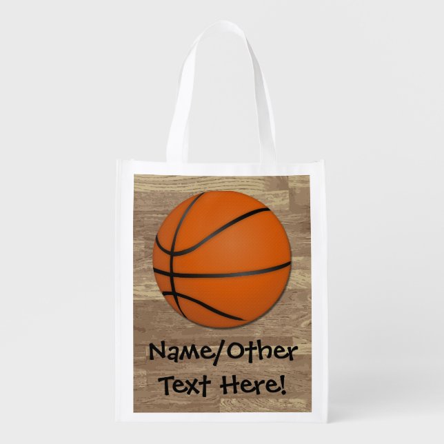 Personalized Basketball Wood Floor Reusable Grocery Bag (Front)