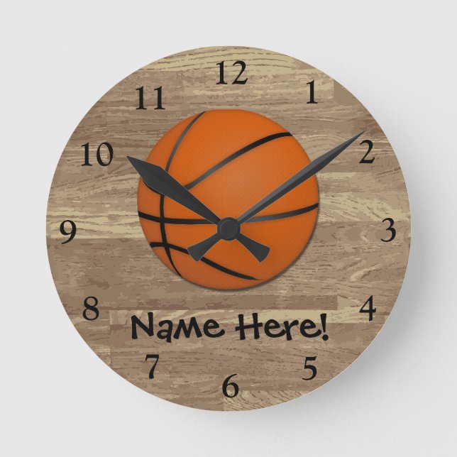 Personalized Basketball Wood Floor Round Clock (Front)