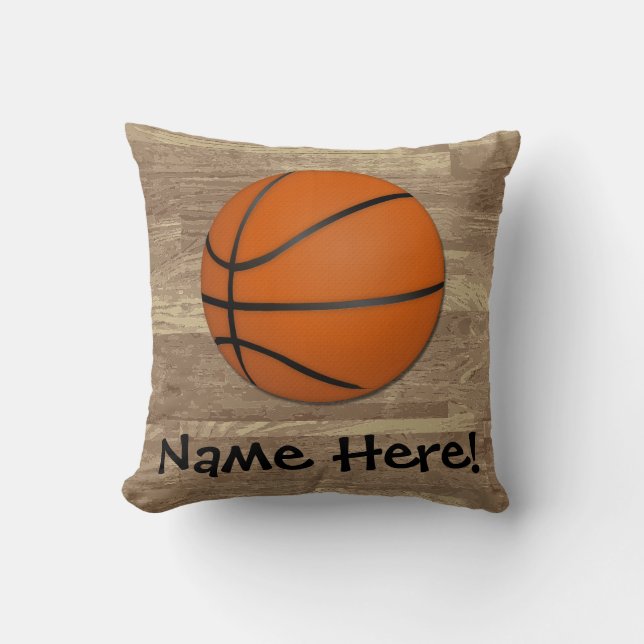 Personalized Basketball Wood Floor Throw Pillow (Front)