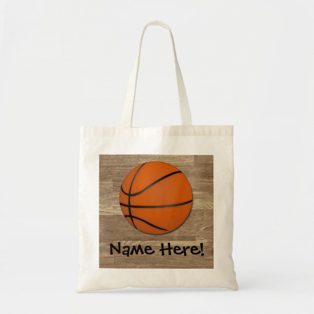 Personalized Basketball Wood Floor Tote Bag (Front)