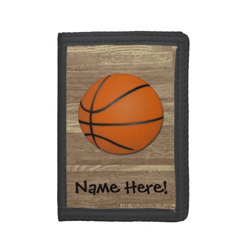 Personalized Basketball Wood Floor Tri_fold Wallet