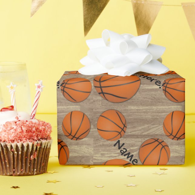 Personalized Basketball Wood Floor Wrapping Paper (Birthday Party)