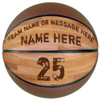 Personalized Basketballs, 3 Text Boxes, Wood Floor Basketball Personalized Basketballs, 3 Text Boxes, Wood Floor Basketball