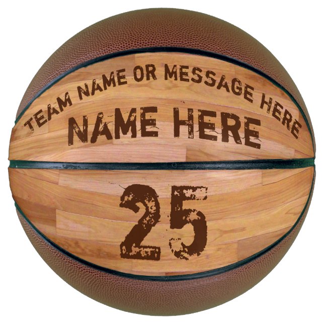 Personalized Basketballs, 3 Text Boxes, Wood Floor Basketball (Front)