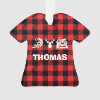 Personalized Bass Bucks Trucks Fishing Red Plaid Ornament