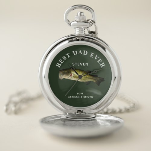 Personalized Bass Fish Dad Kids Names Custom  Pocket Watch