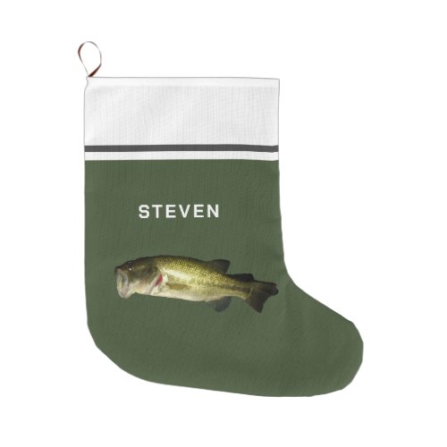 Personalized Bass Fish Hobby Mens Large Christmas Stocking