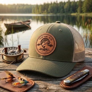 Personalized Bass Fishing Adventure Logo Leather Patch Hat