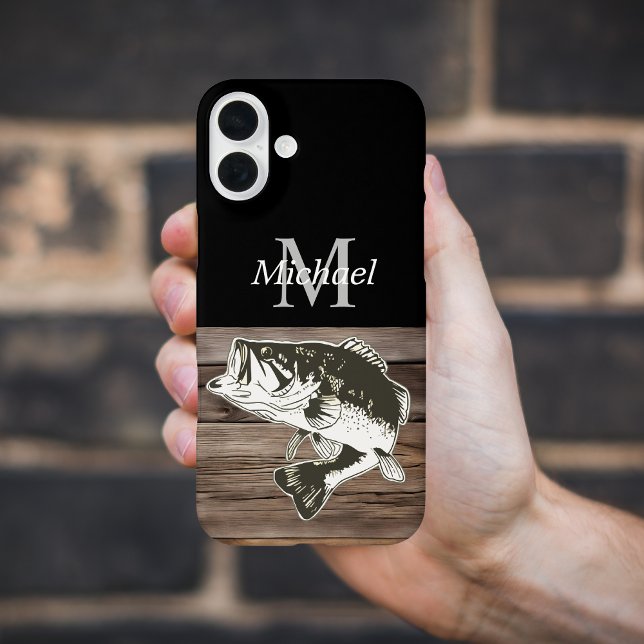 Personalized Bass Fishing Monogram Outdoors Rustic Case-Mate iPhone Case (Bass Fishing iPhone Case Monogram Cool Rustic Outdoors Men)
