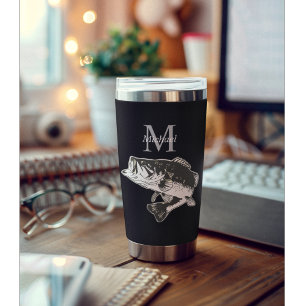 Personalized Bass Fishing Monogram Outdoors Rustic Insulated Tumbler