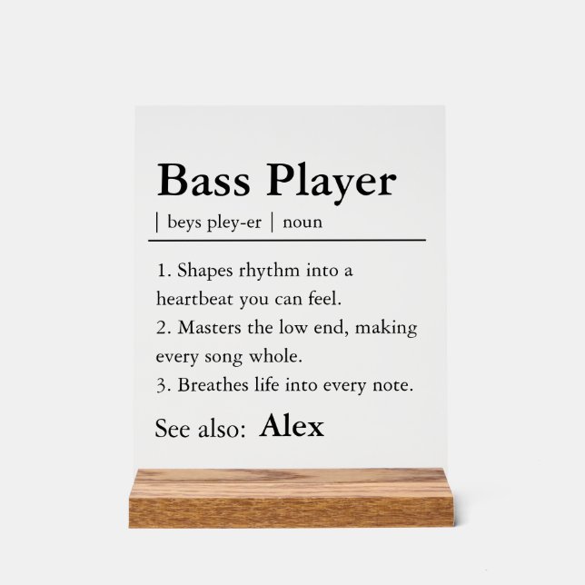 Personalized Bass Player Definition Acrylic Sign (Front)
