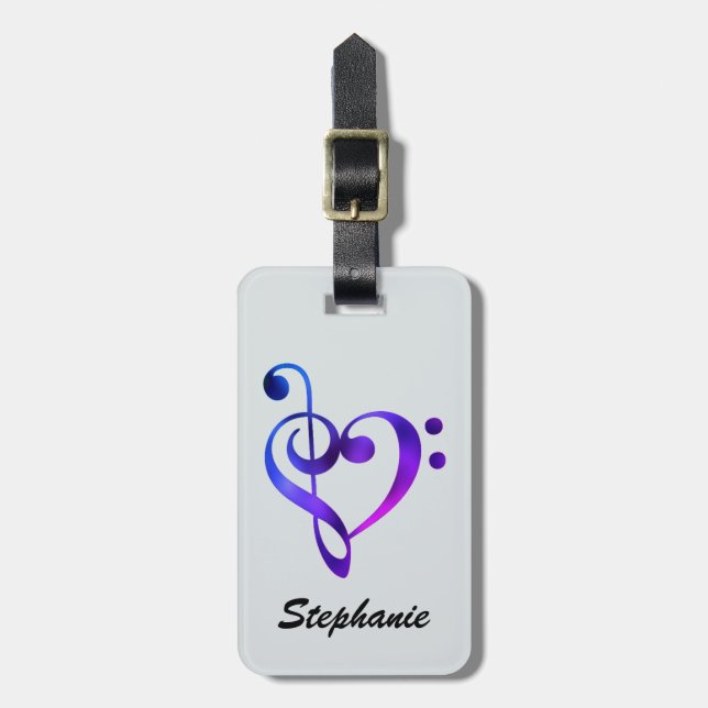 Personalized Bass Treble Clef Heart Luggage Tag (Front Vertical)