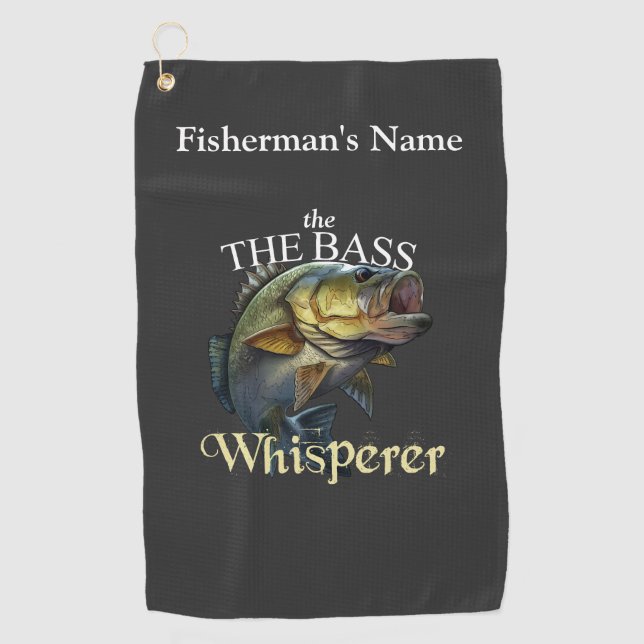 Personalized Bass Whisperer Dark Fishing Towel (Front)