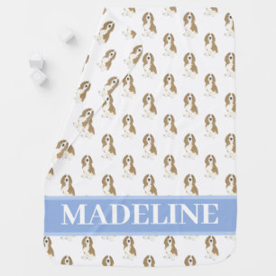 Personalized Basset Hound Blue & White Baby Blanket