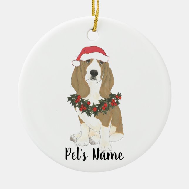 Personalized Basset Hound Ceramic Ornament (Front)