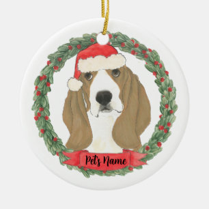 Personalized Basset Hound Christmas Ceramic Ornament