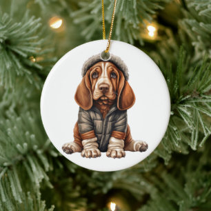 Personalized Basset Hound Dog Art Ceramic Ornament