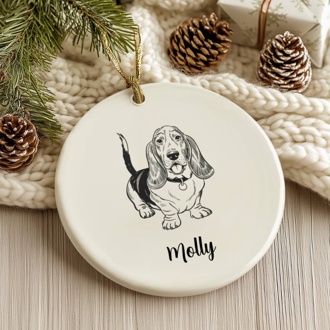 Personalized Basset Hound Dog Christmas Ceramic Ornament (Creator Uploaded)