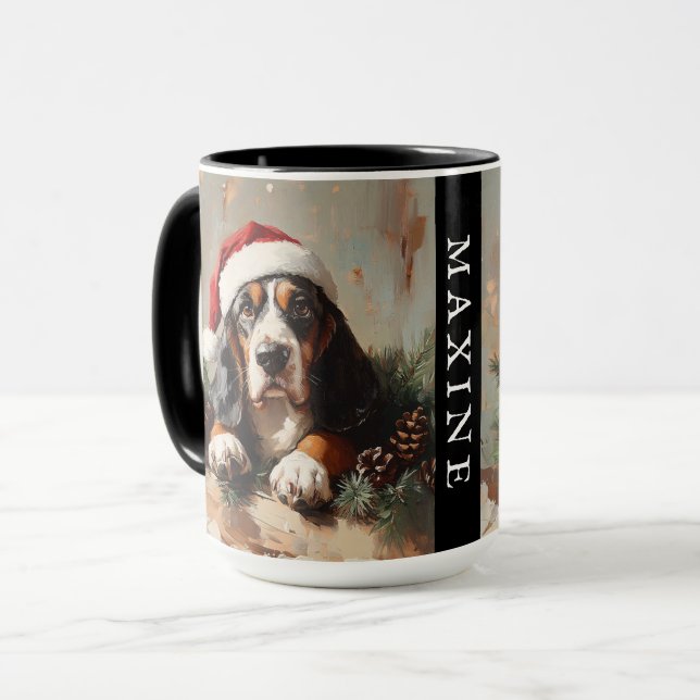 Personalized Basset Hound in a Santa Hat Mug (Front Left)