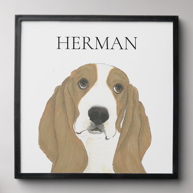Personalized Basset Hound Portrait Peel And Stick Photo Tile (Front Set)