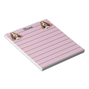 Personalized Basset Hound Puppy With Flowers Notepad