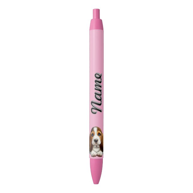 Personalized Basset Hound Puppy With Flowers Pen (Front Vertical)