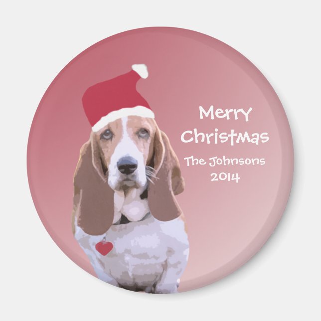 Personalized Basset Hound Santa Magnets (Front)