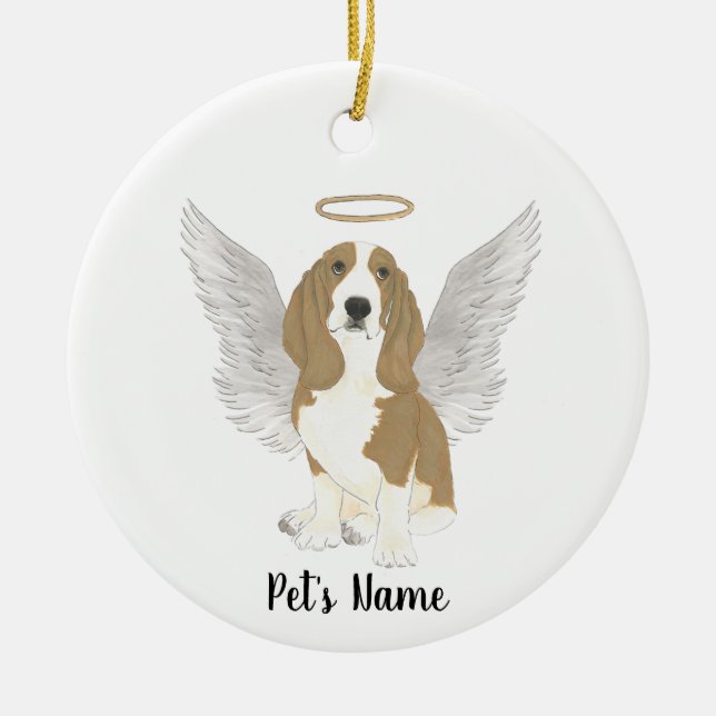 Personalized Basset Hound Sympathy Memorial Ceramic Ornament (Front)