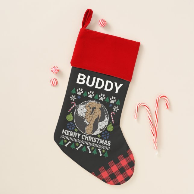 Personalized Basset Hound Ugly Christmas Sweater Christmas Stocking (Front)