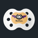 Personalized Bat Halloween Pacifier<br><div class="desc">This cute Halloween pacifier features a funny little bat on an orange polka dot patterned background.</div>