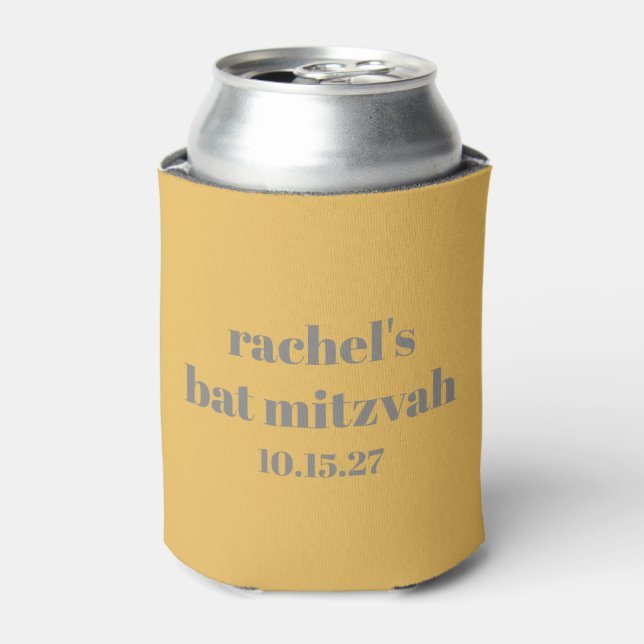 Personalized Bat Mitzvah Favor Yellow Gray Can Cooler (Can Front)