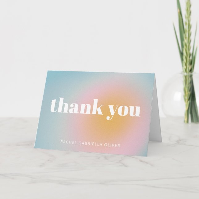 Personalized Bat Mitzvah Soft Blue Pastel Gradient Letterpress Thank You Card (Front)