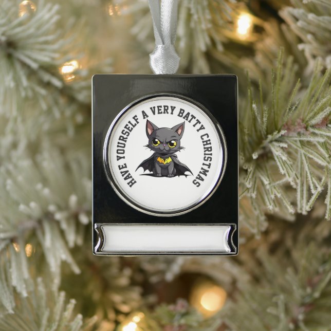 Personalized Batcat Batty Christmas Silver Plated Banner Ornament (Tree)