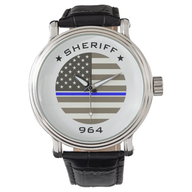 Personalized Batch Number Sheriff Blue Line Flag Watch (Front)