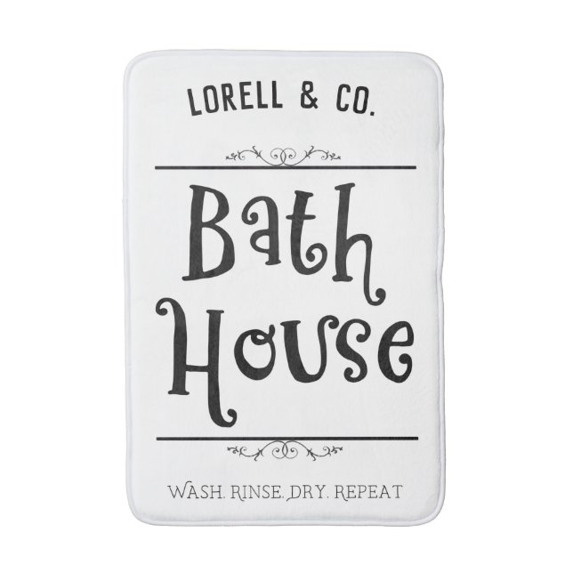 Personalized Bath House Lavatory Wash Rinse Dry  Bath Mat (Front Vertical)