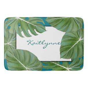 Personalized Bath Mat Tropical Leaf Resort Spa