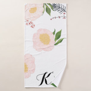 Personalized Bath Towel Baby Pink Cosmos on White
